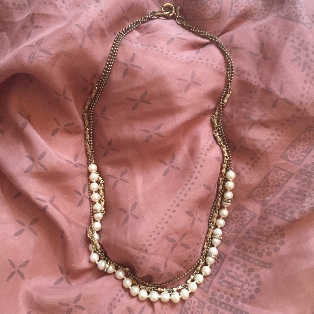 J. Crew // Gold Pearl and Crystal Necklace